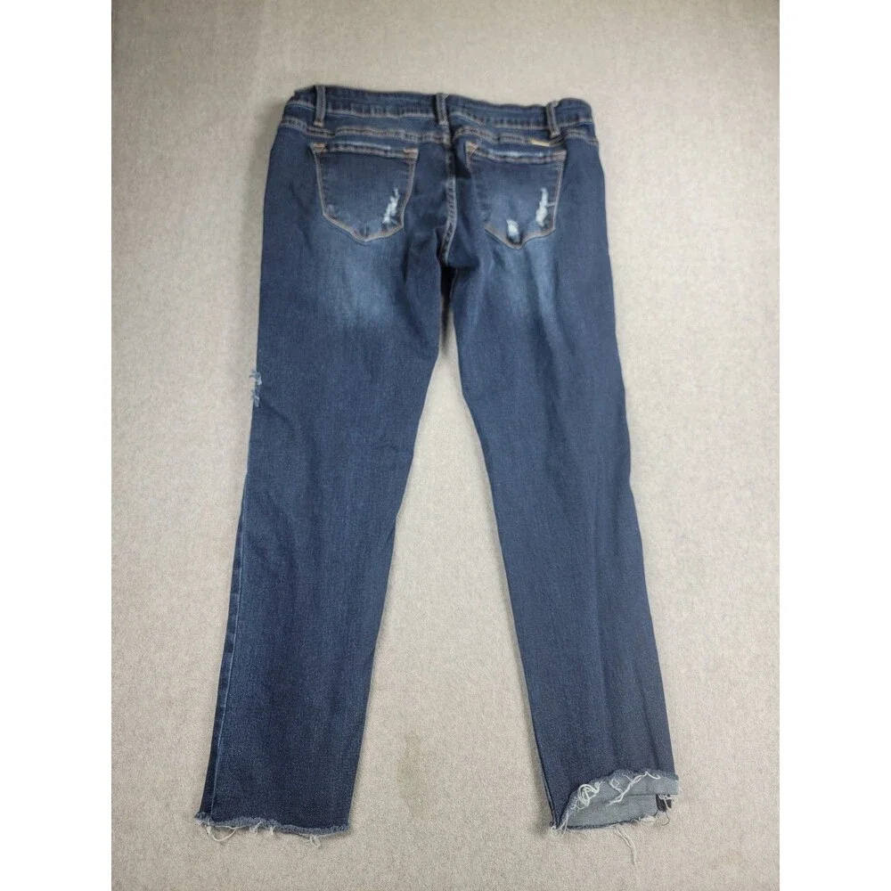 KanCan Jeans Womens XL 34x28 Straight Distressed Stretch Dark Blue Mid Rise City